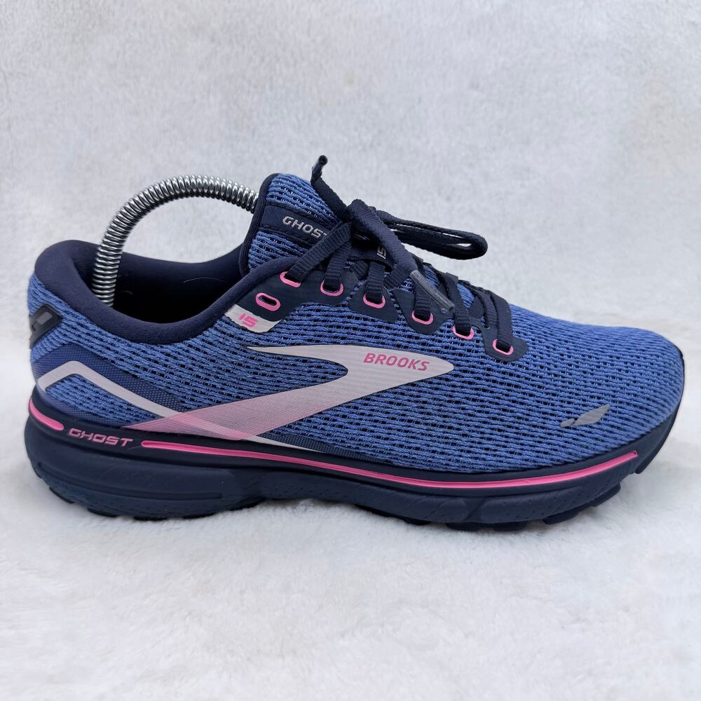 Brooks Ghost 15 Womens Running Shoes Blue Pink Size 10 Cushioned Athletic Shoe